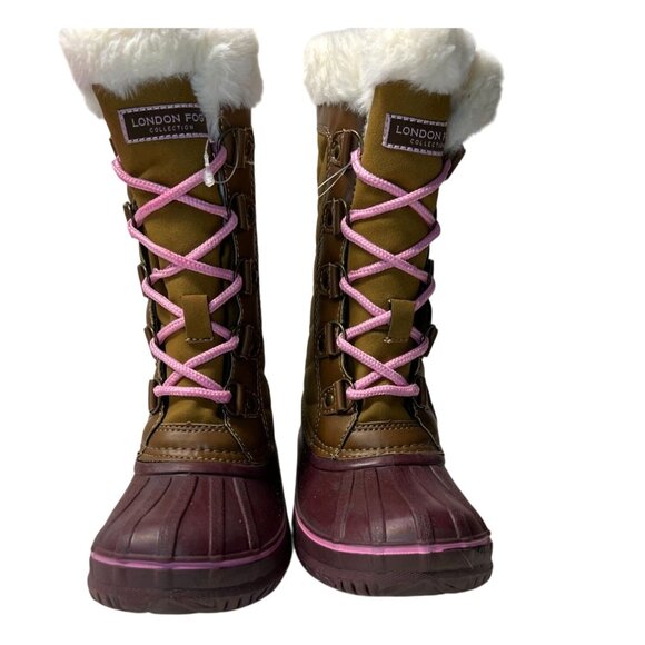 London Fog Girls Snow Boot, Size 5 Insulated With Fur Lining Pink & Brown - Picture 4 of 9